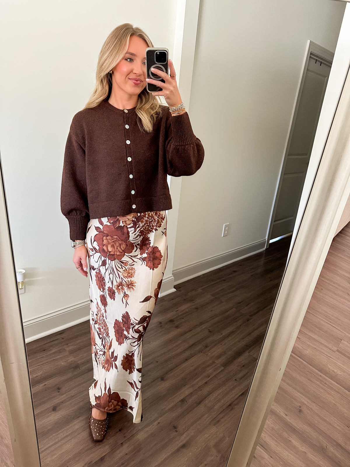 Aliza Floral Maxi Skirt- Cream/Brown