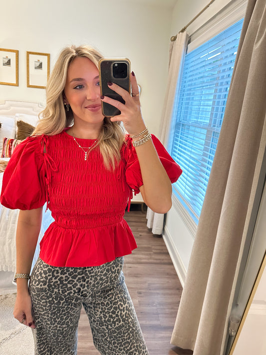 Millie Detachable Sleeve Top- Red