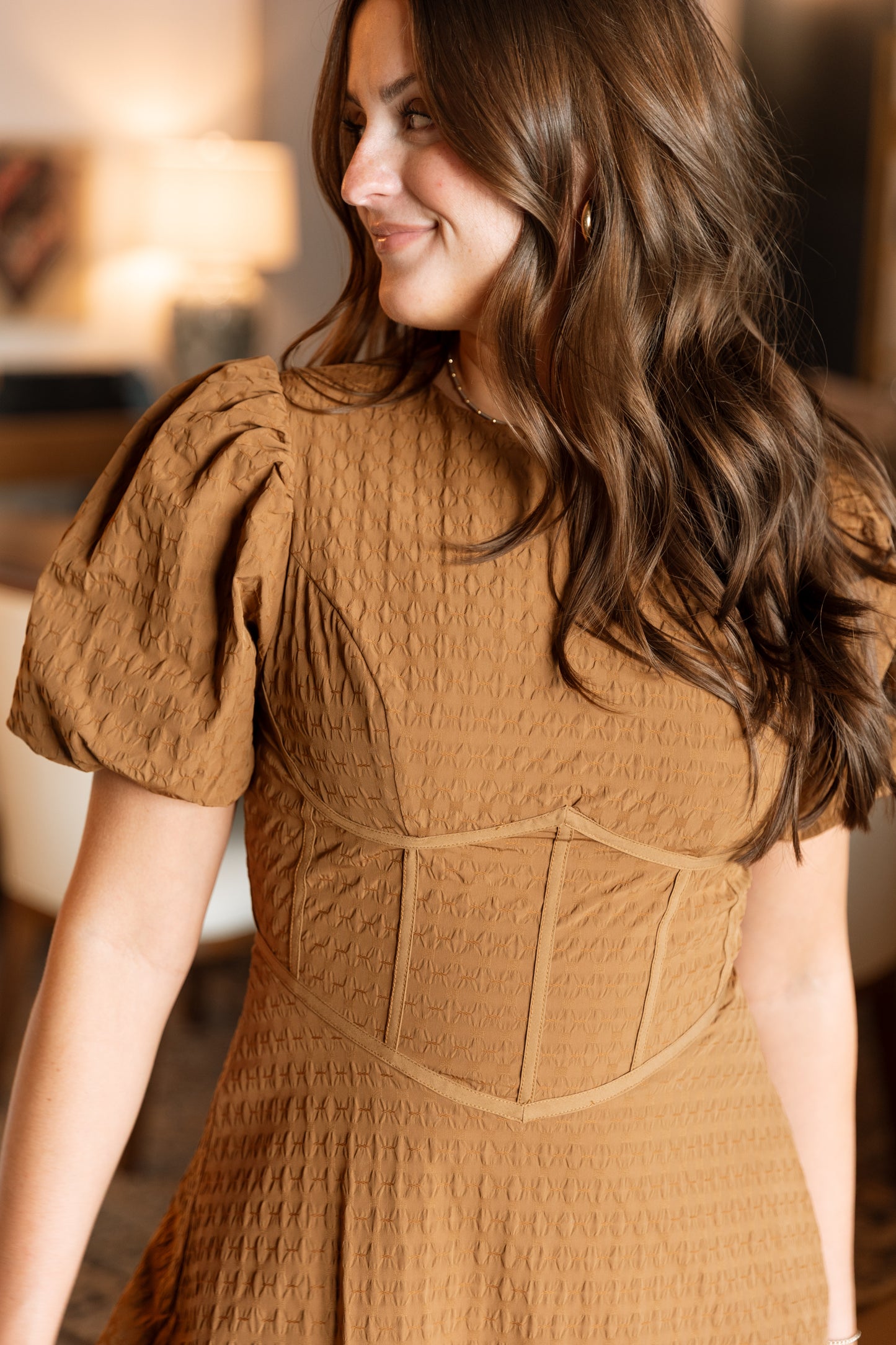 Hattie Midi Dress- Brown