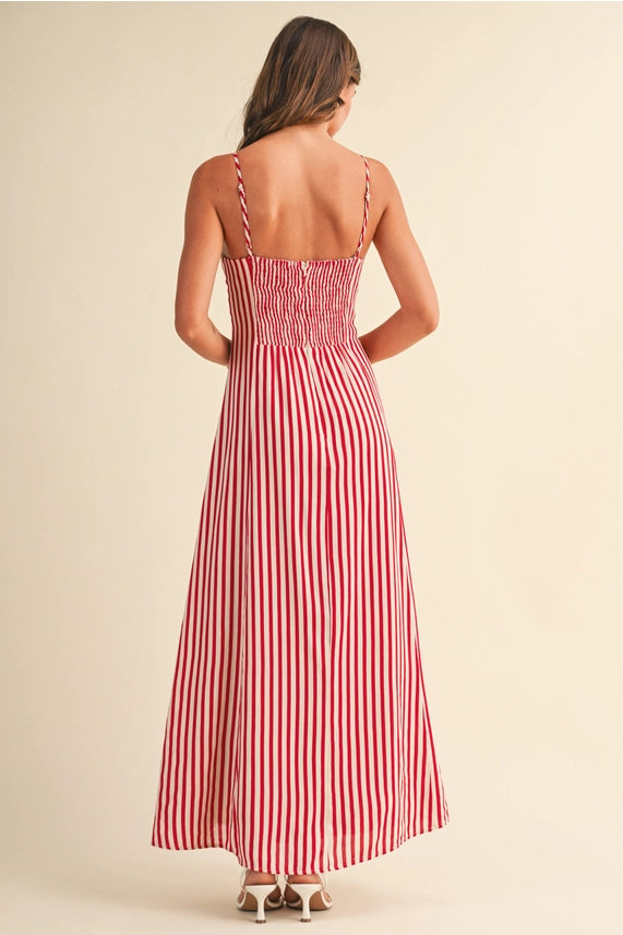 Nisha Stripe Maxi Dress- Red