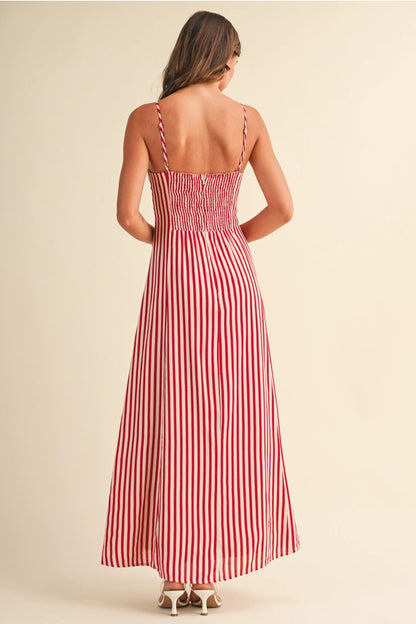 Nisha Stripe Maxi Dress- Red
