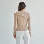 Asymmetrical Button Sweater- Sand