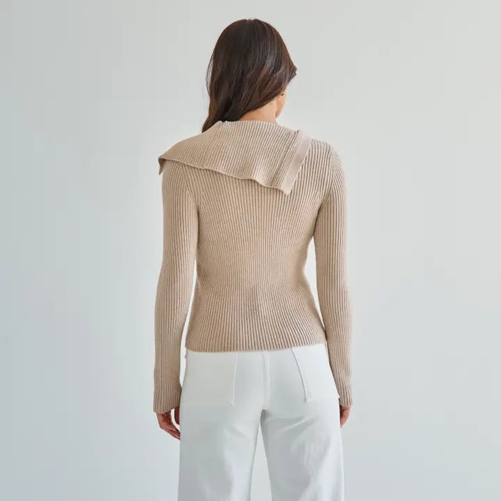 Asymmetrical Button Sweater- Sand