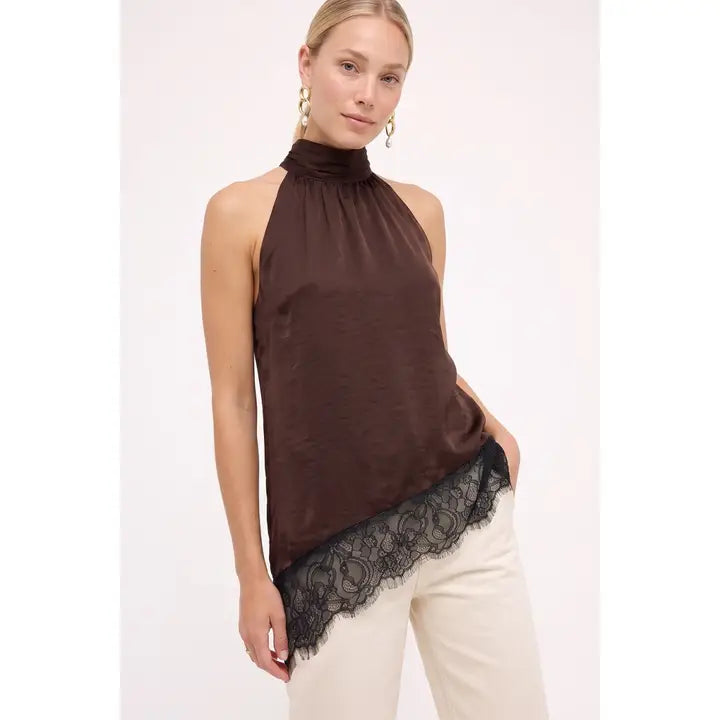 Rosemary Lace Hem Top- Chocolate