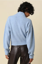 Halen Zip-Up Mock Neck Cardigan- Blue