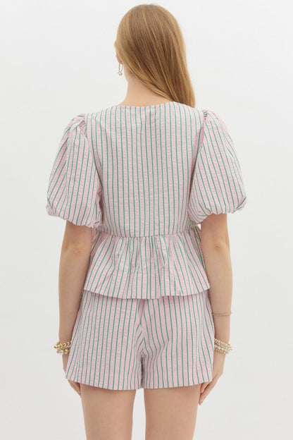Sadie Stripe Top- Pink/Green