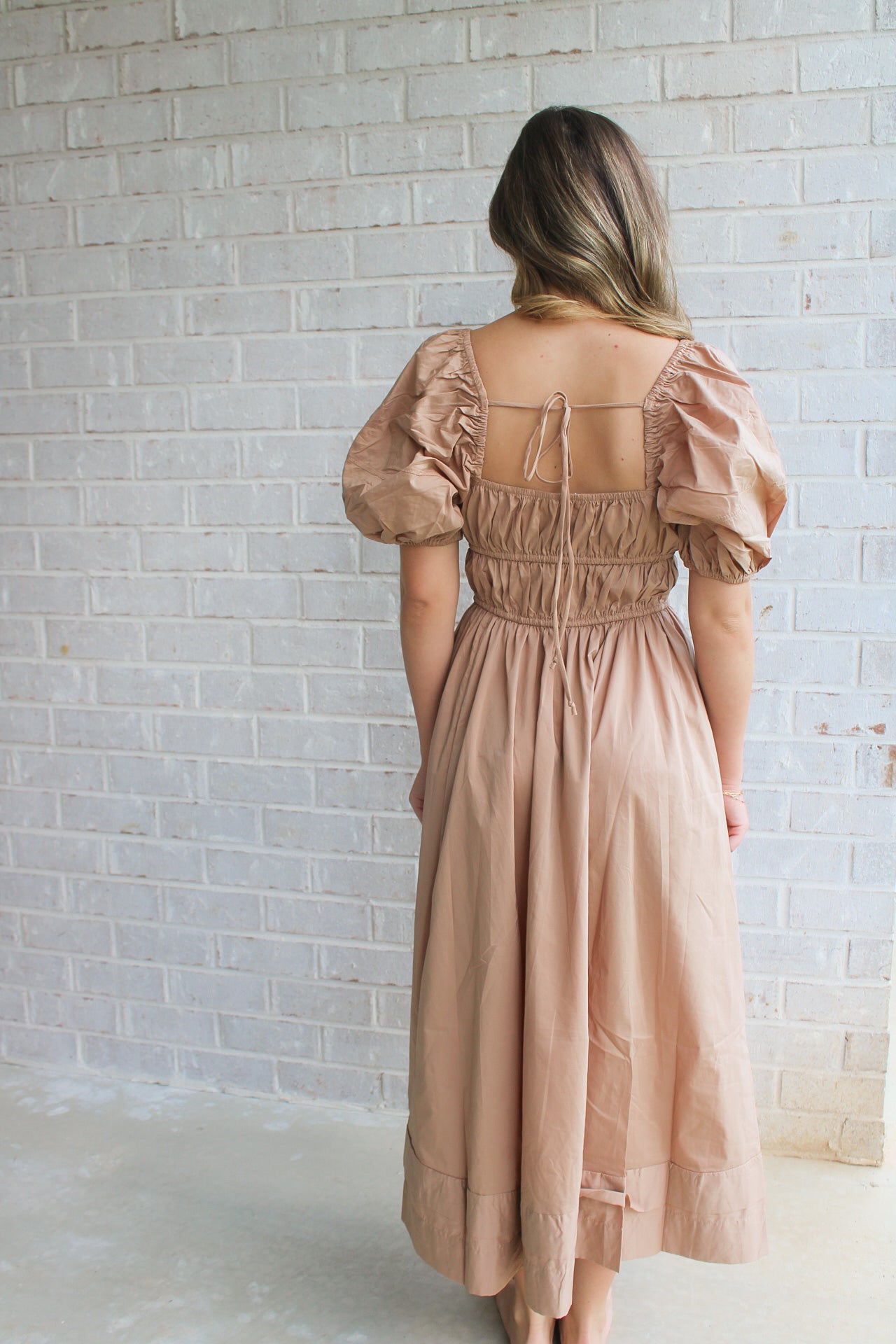 Puff Sleeve Midi- Tan