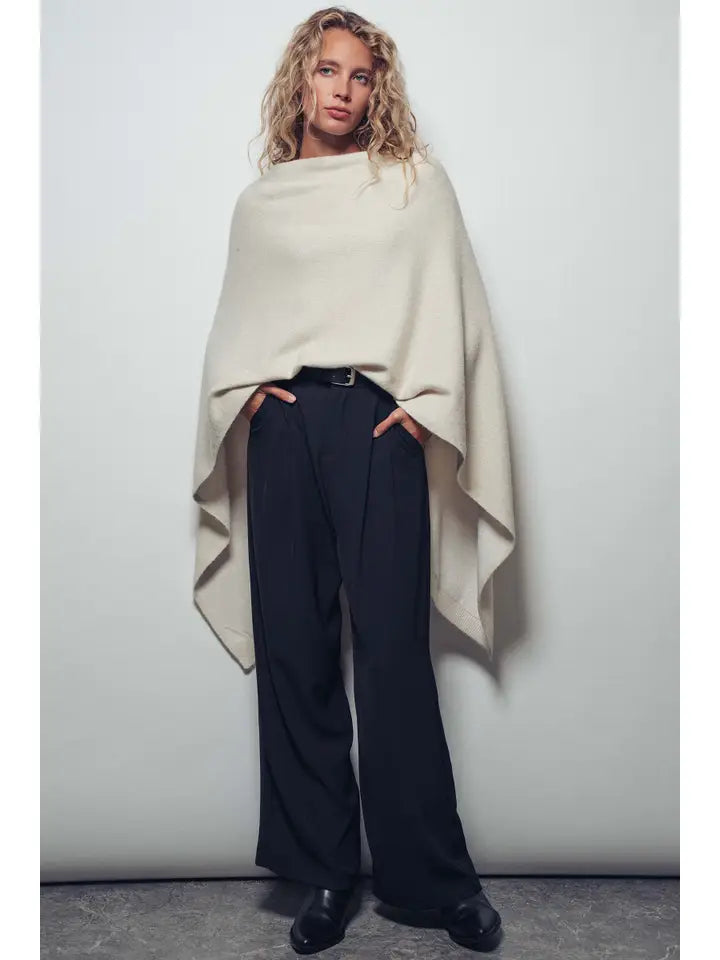Asymmetrical Poncho Top- Cream