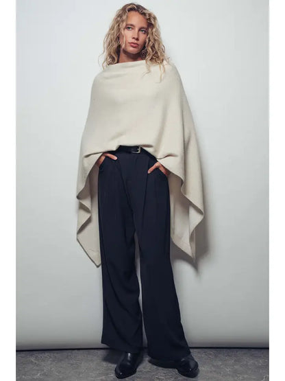 Asymmetrical Poncho Top- Cream