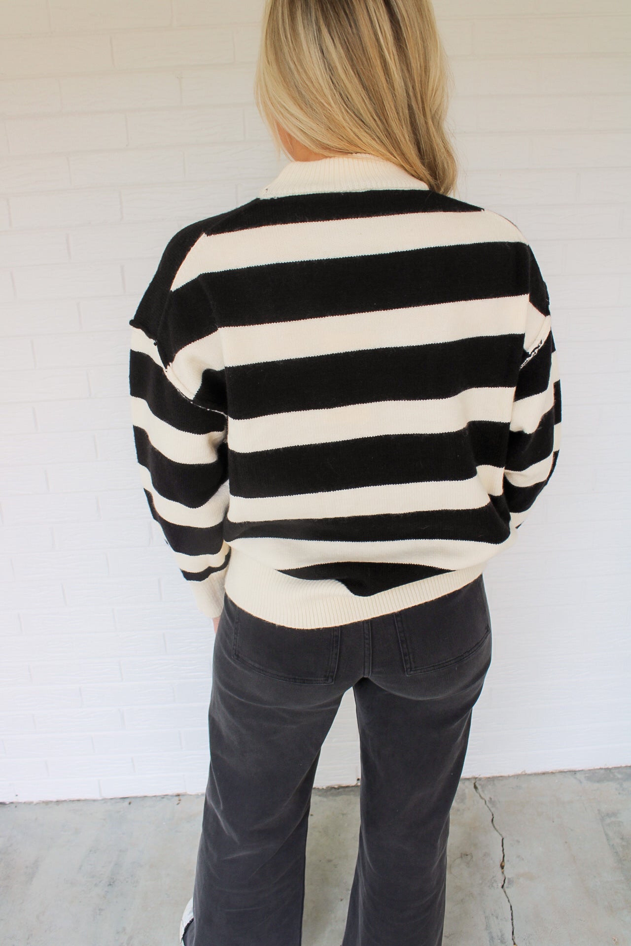 Amelia Strip Sweater- Cream/Black