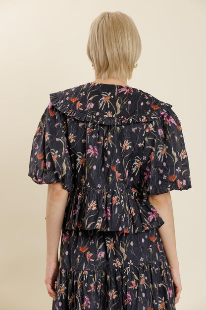 Camille Floral Top- Navy