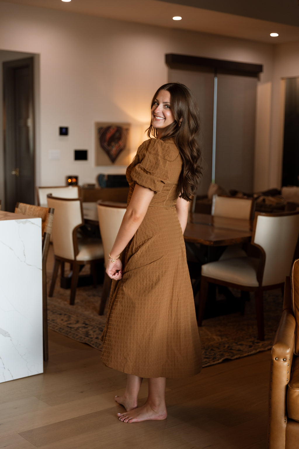 Hattie Midi Dress- Brown