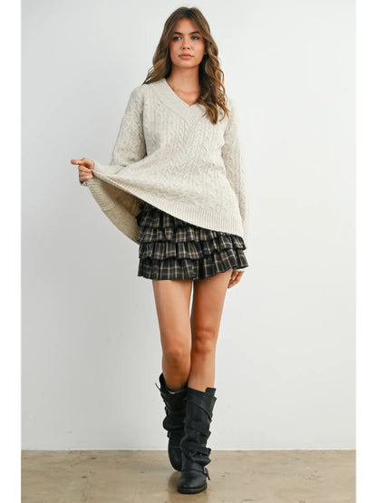 Heather Cable Knit Sweater- Oat