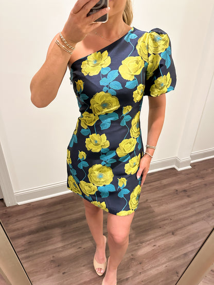 Astoria One Shoulder Mini Dress- Navy/Lime
