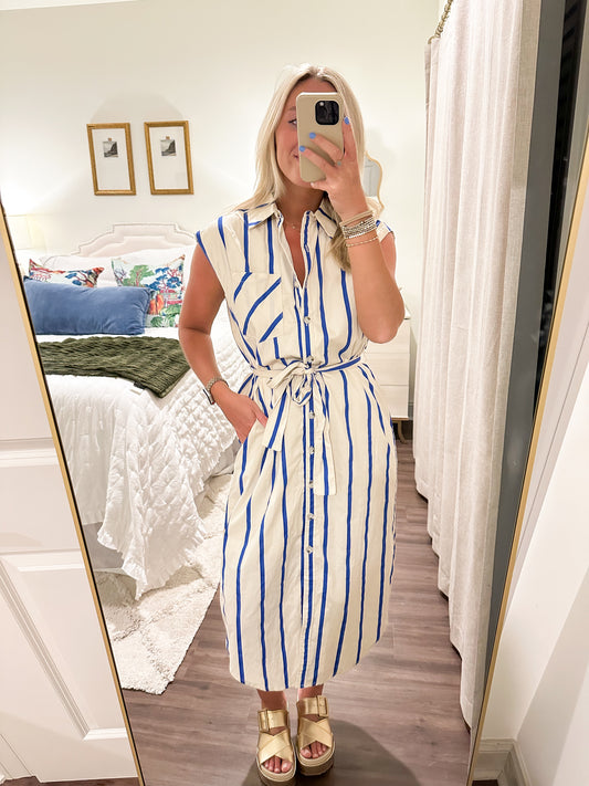 Carol Stripe Midi- Blue