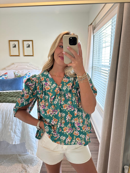 Karissa Top- Green Floral