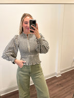 Presley Gingham Zip Top- Black