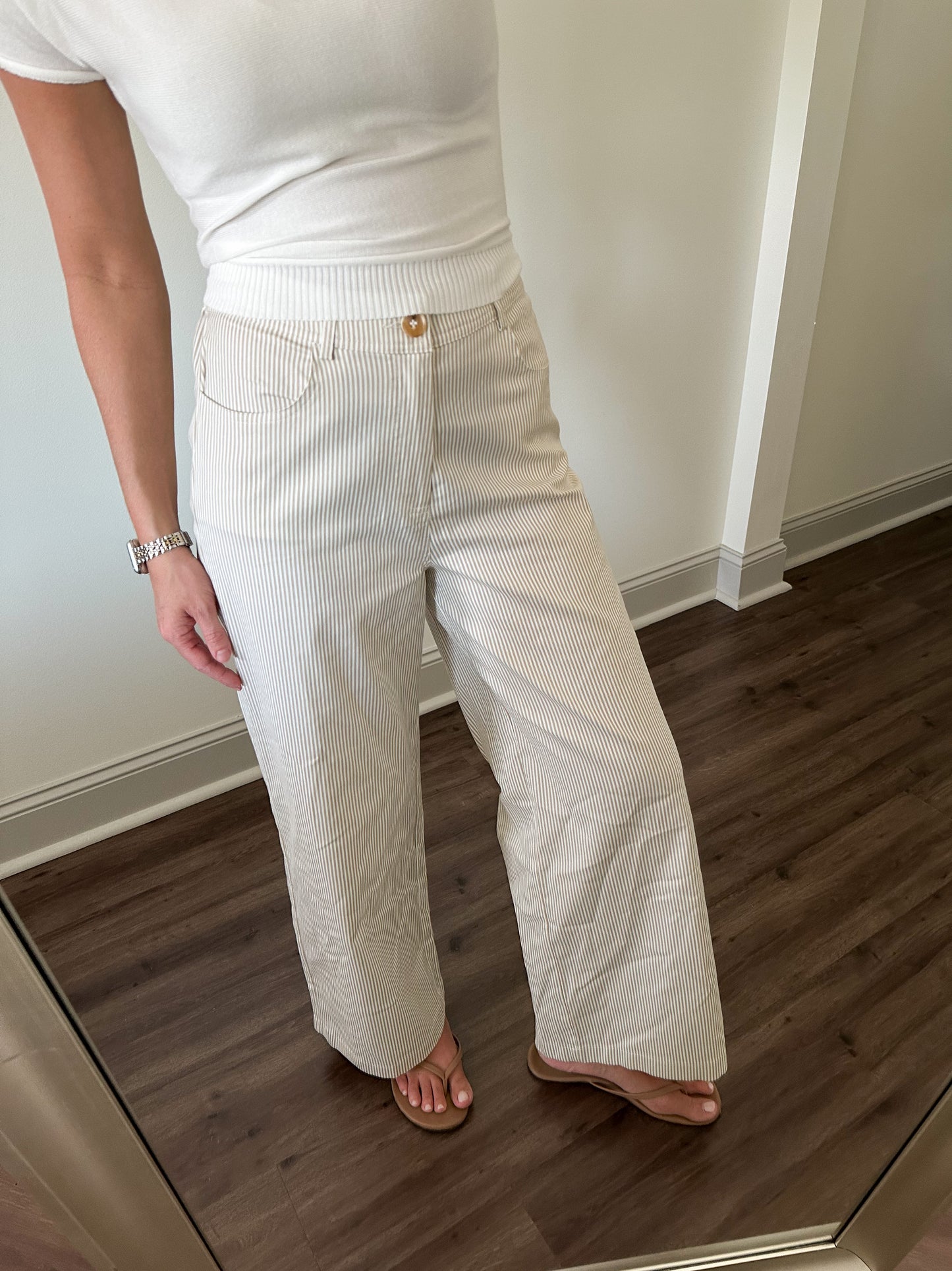Zella Stripe Pants- Taupe/White