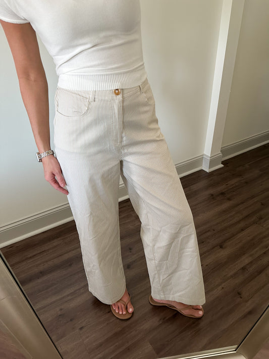 Zella Stripe Pants- Taupe/White