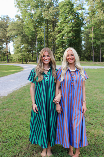 Frankie Stripe Midi Dress- Royal