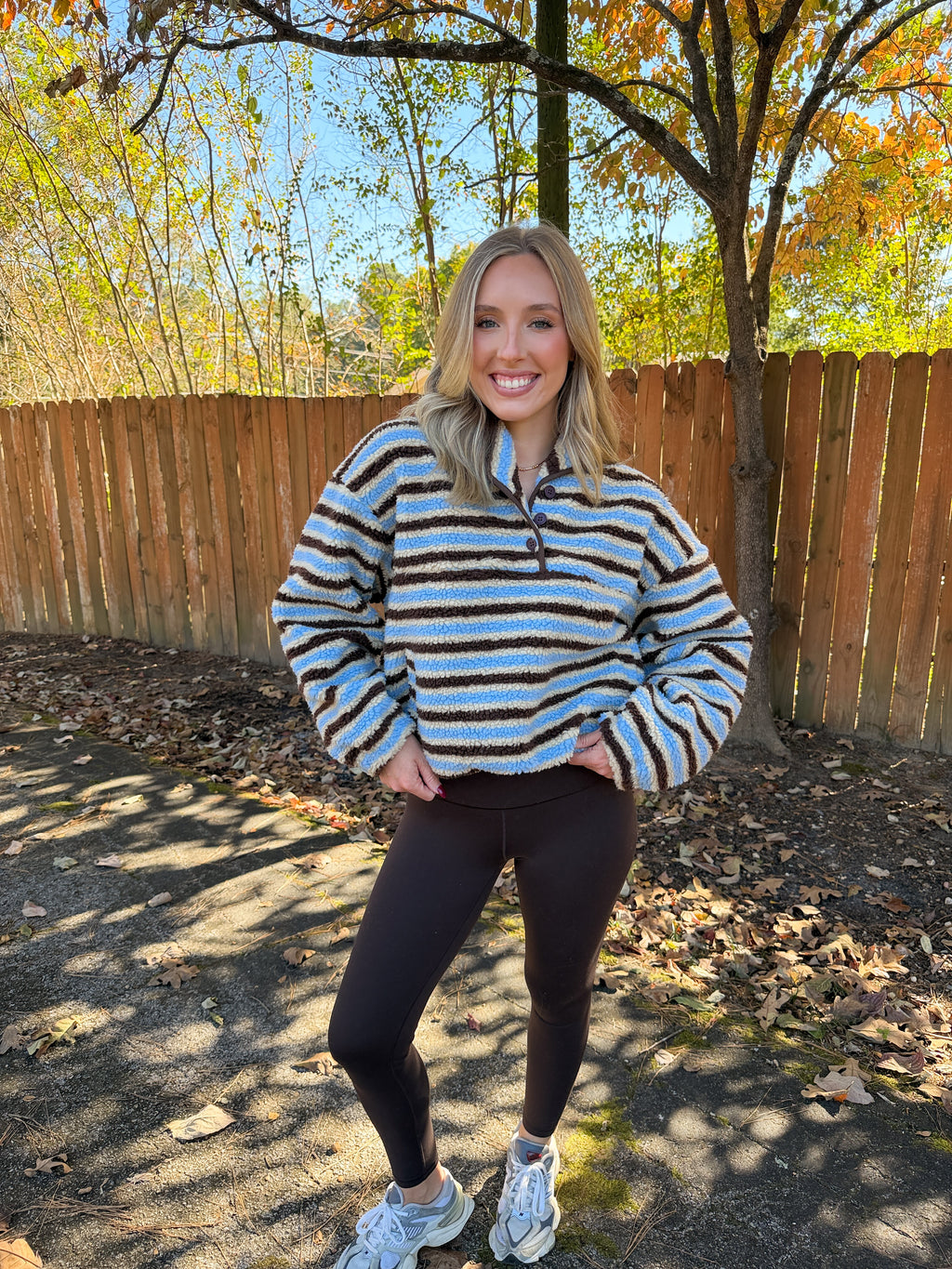 Brynn Striped Pullover- Blue/Brown