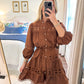 Pearl Button Mini Dress- Brown