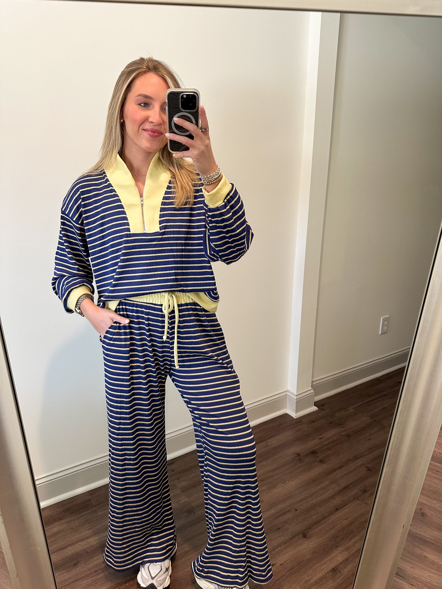 Kennedi Stripe Set- Navy/Yellow