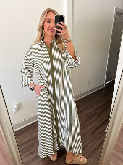 Luca Maxi Dress- Olive Stripe
