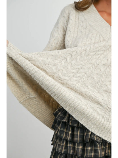 Heather Cable Knit Sweater- Oat