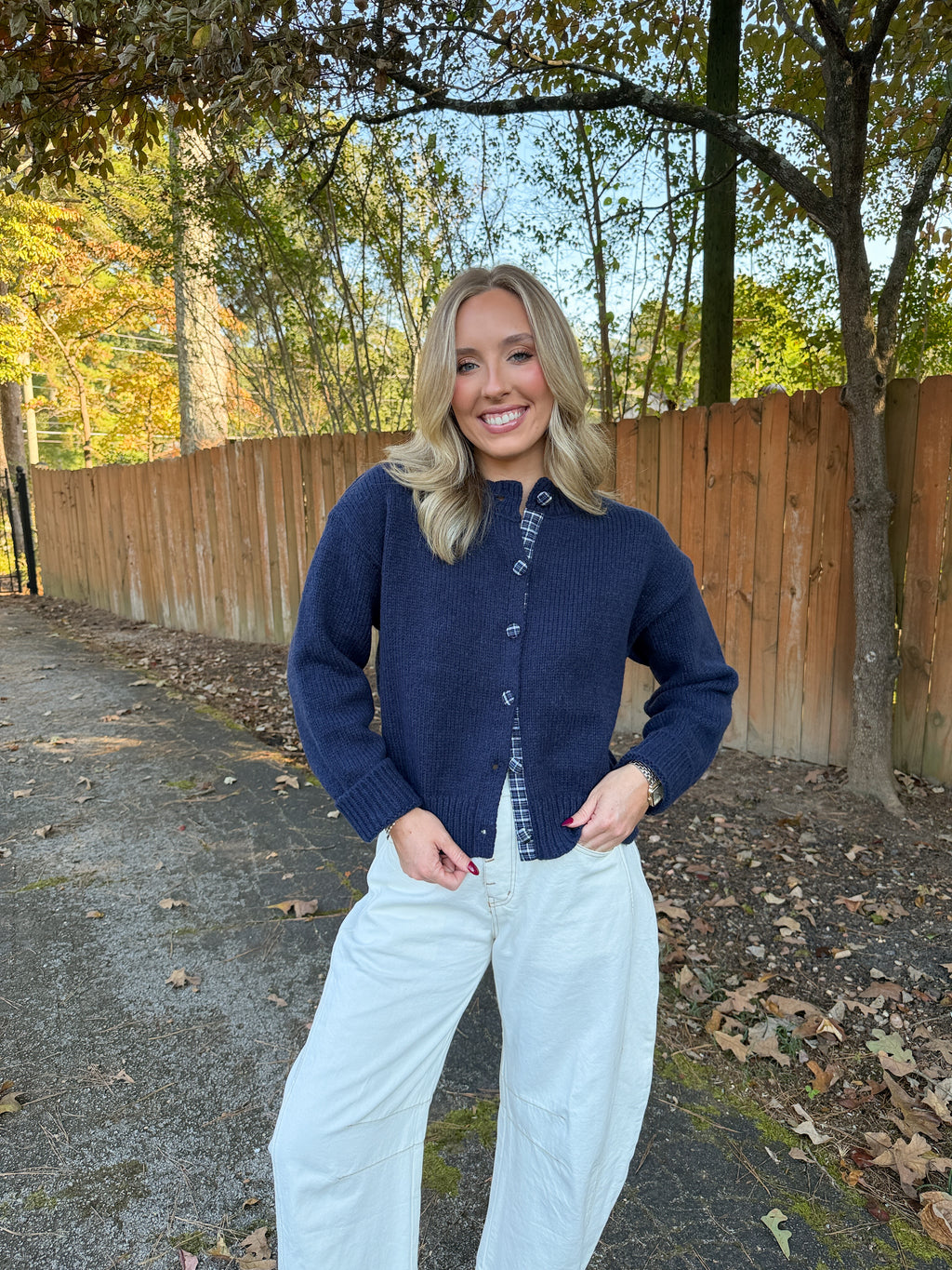 Lena Navy Gingham Cardigan