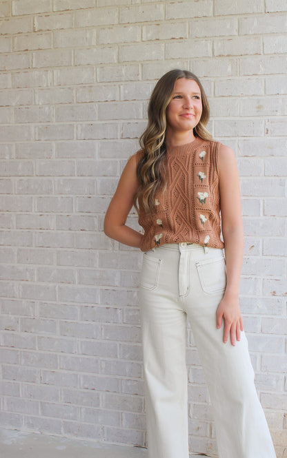 Floral Embroidery Sweater Vest
