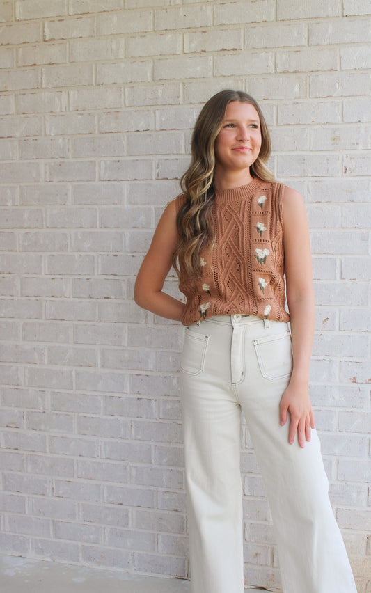 Floral Embroidery Sweater Vest