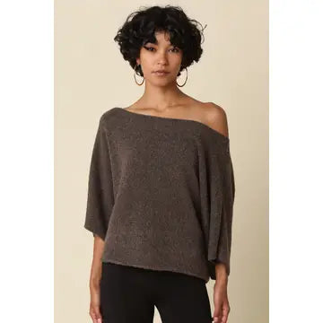 Gloria One Shoulder Knit Top- Brown