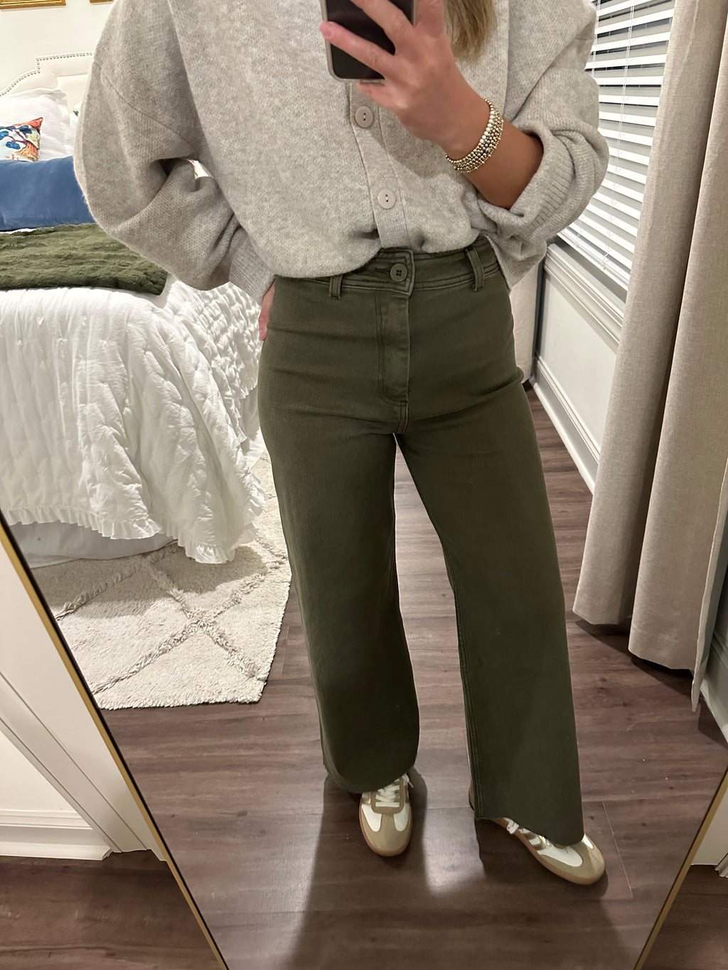 Straight Wide Leg Denim- Dark Olive
