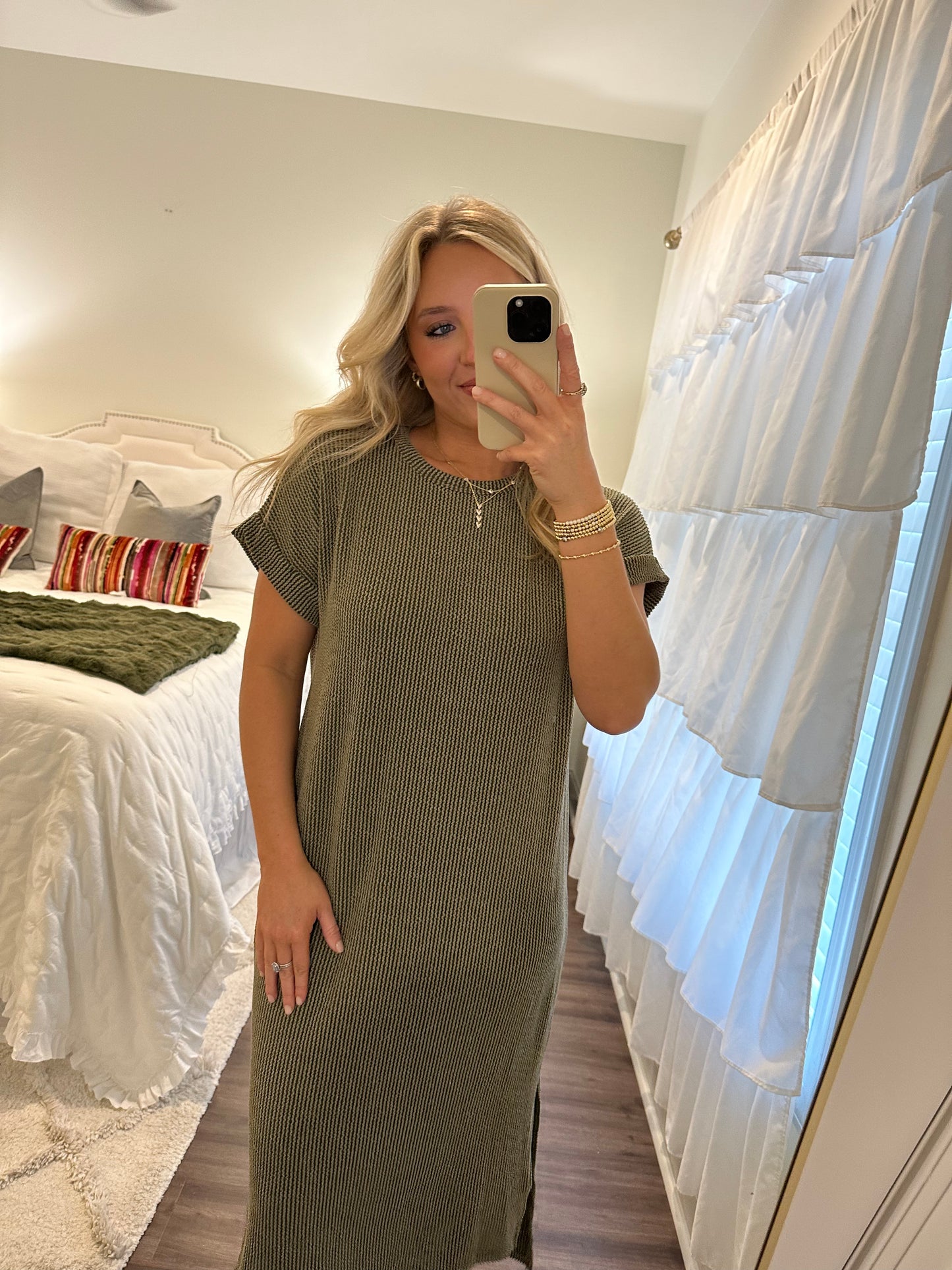 Ribbed Midi Dress- Olive