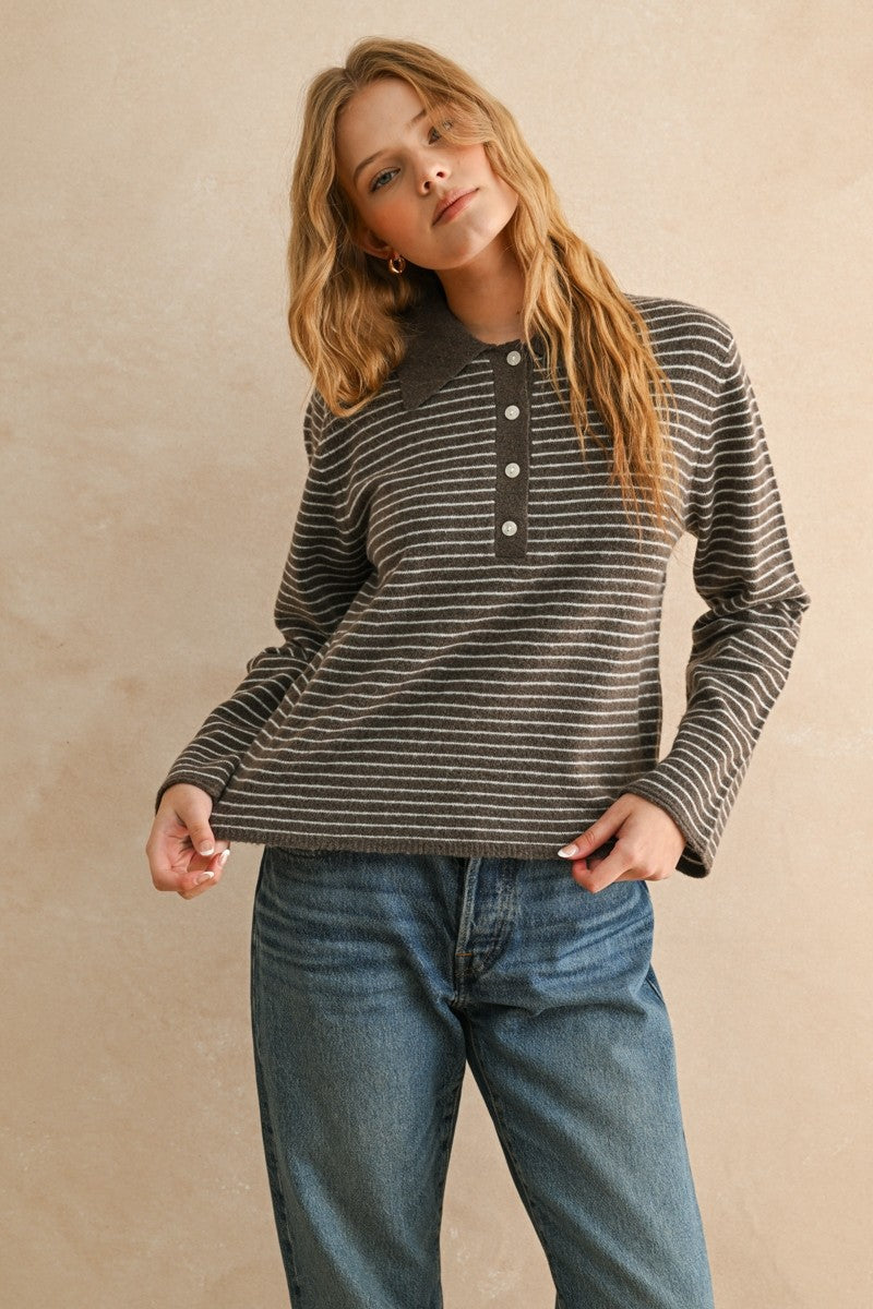 Briggs Stripe Sweater- Brown