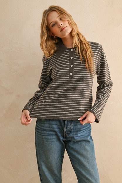 Briggs Stripe Sweater- Brown