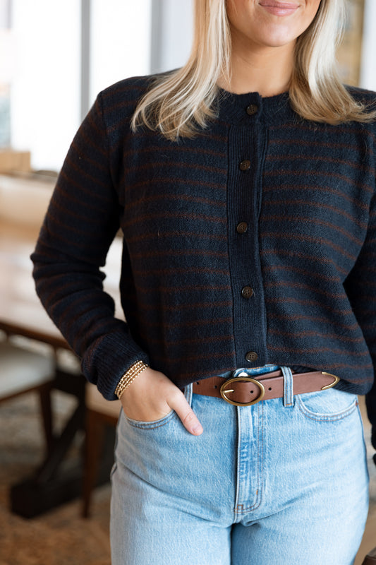 Celine Stripe Cardigan- Midnight