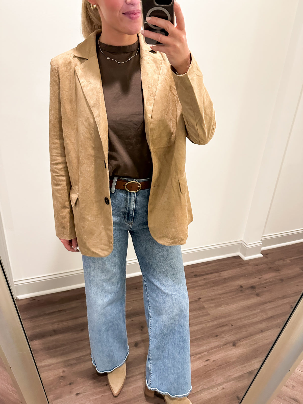 Suede Blazer Jacket- Taupe