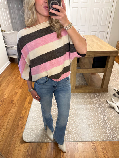 Katie Stripe Dolman Knit Top- Beige/Pink