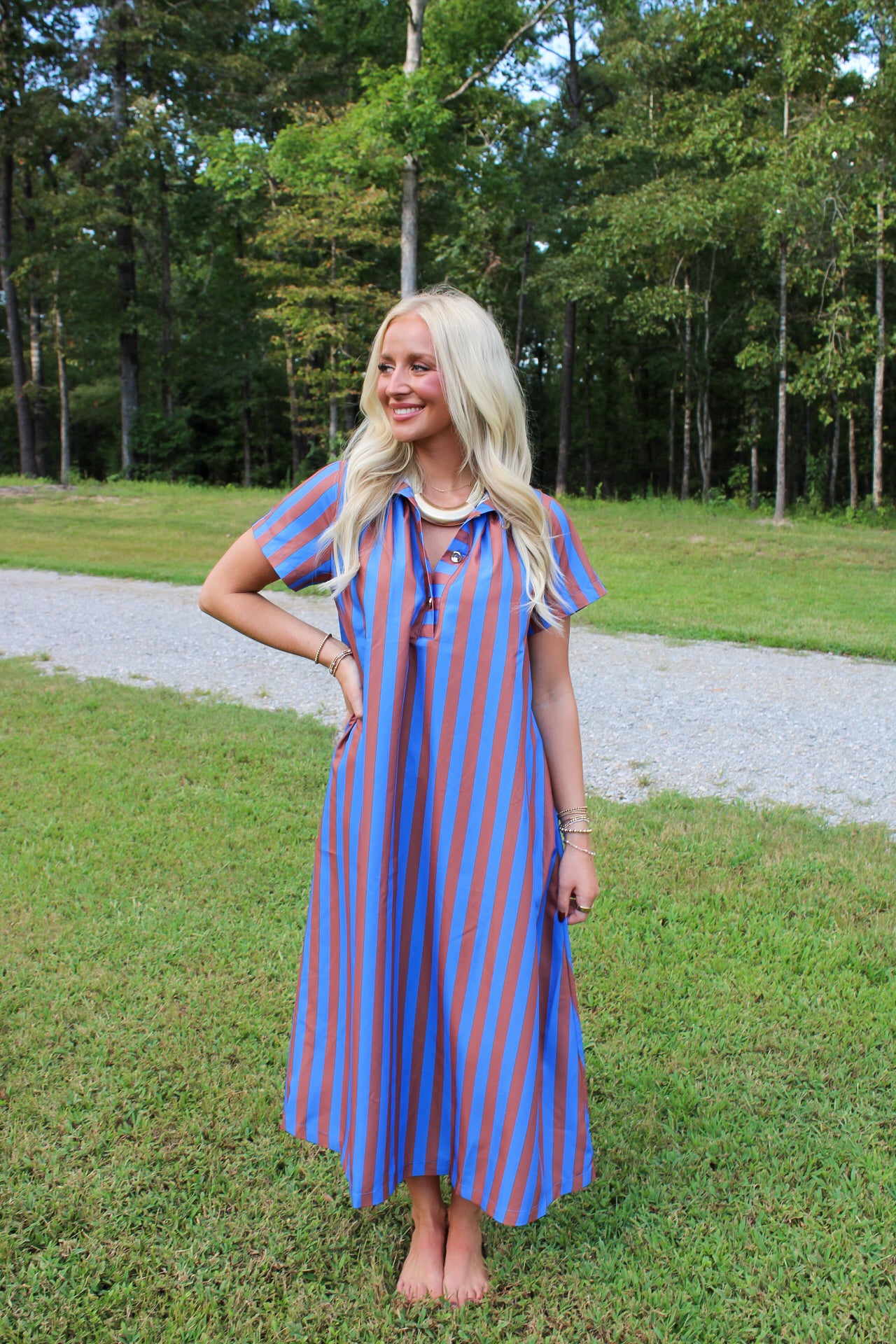Frankie Stripe Midi Dress- Royal