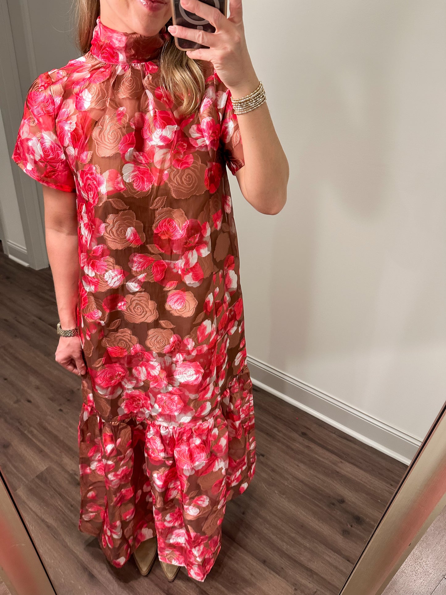 Mersin Floral Maxi Dress- Pink/Brown