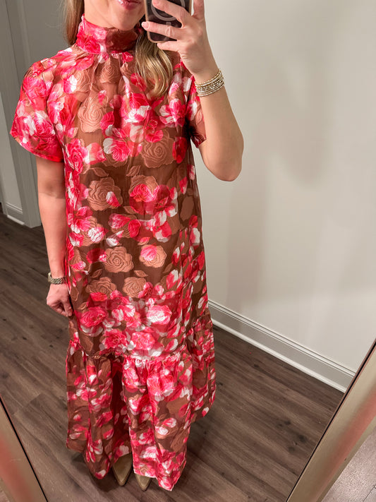 Mersin Floral Maxi Dress- Pink/Brown