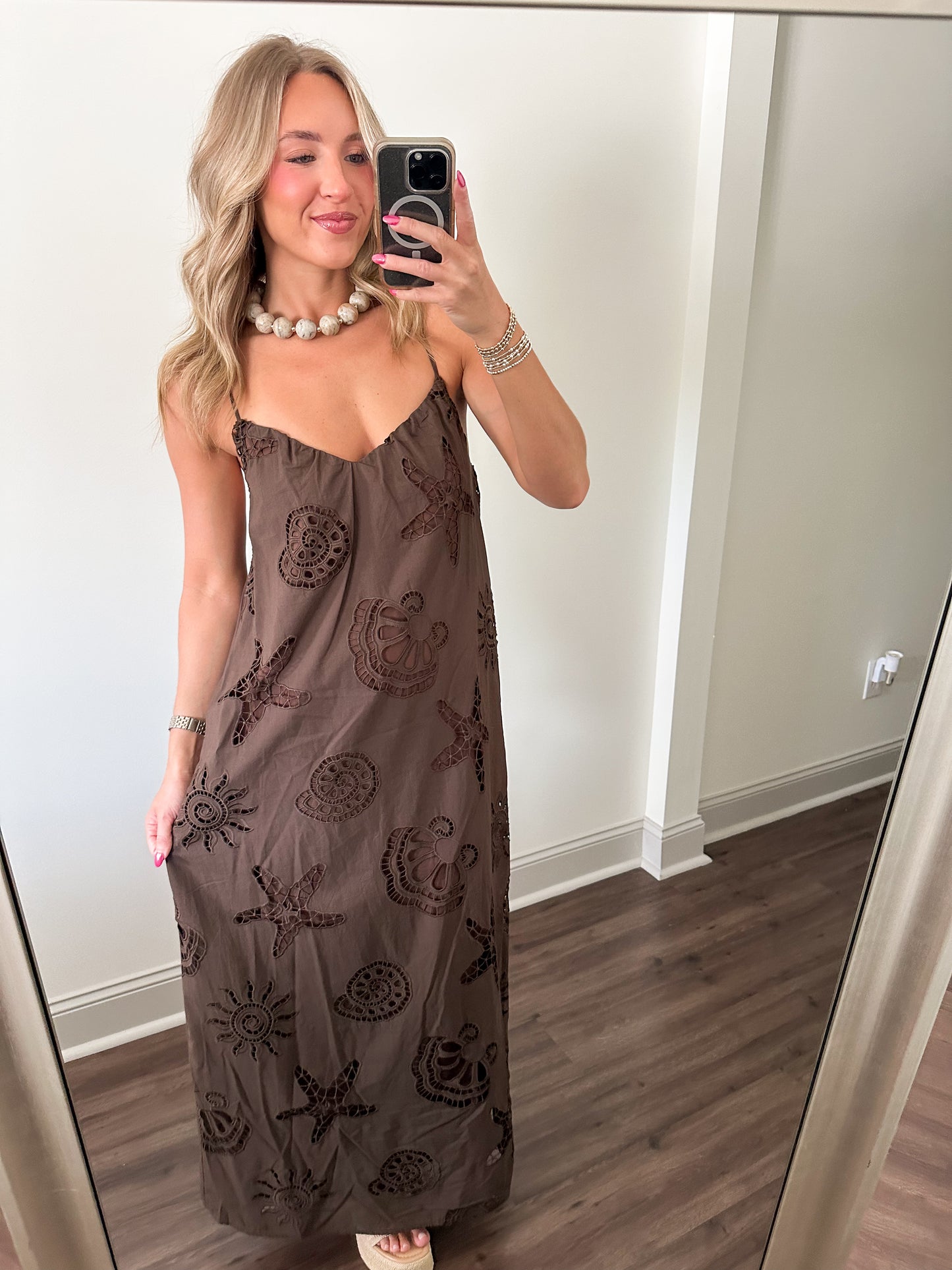 Star Fish Eyelet Maxi Dress- Brown