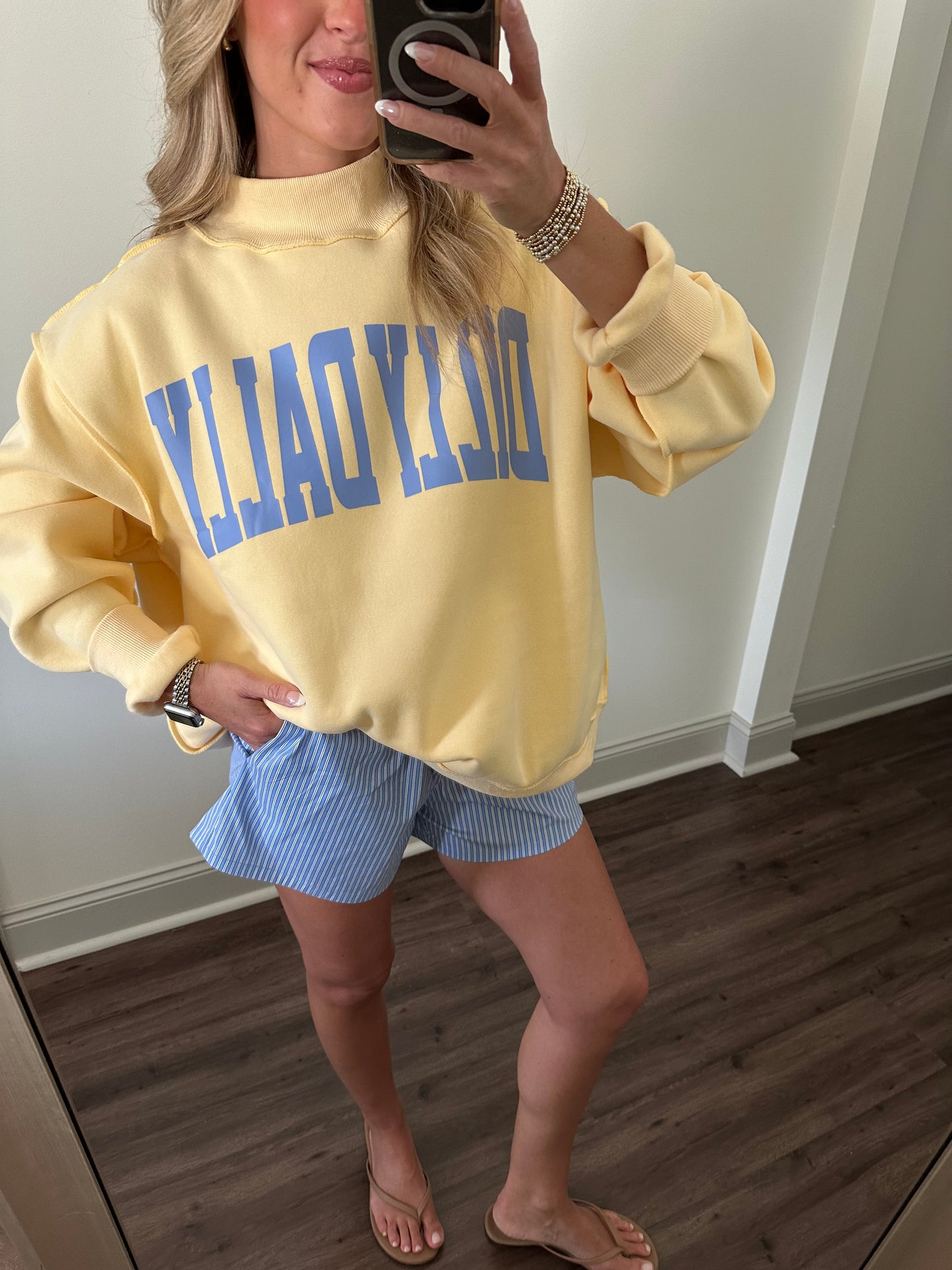 Dilly Dally Mockneck Sweatshirt- Yellow/Blue