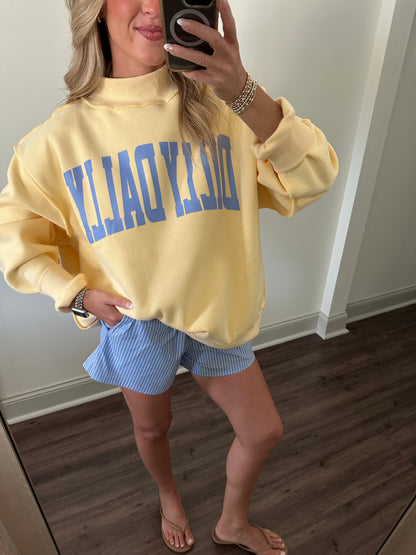Dilly Dally Mockneck Sweatshirt- Yellow/Blue