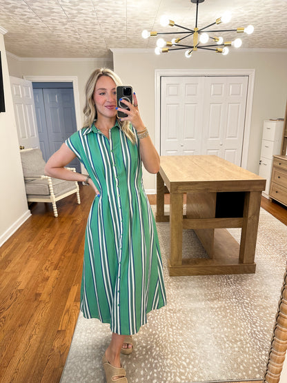 Isla Green Stripe Midi Dress