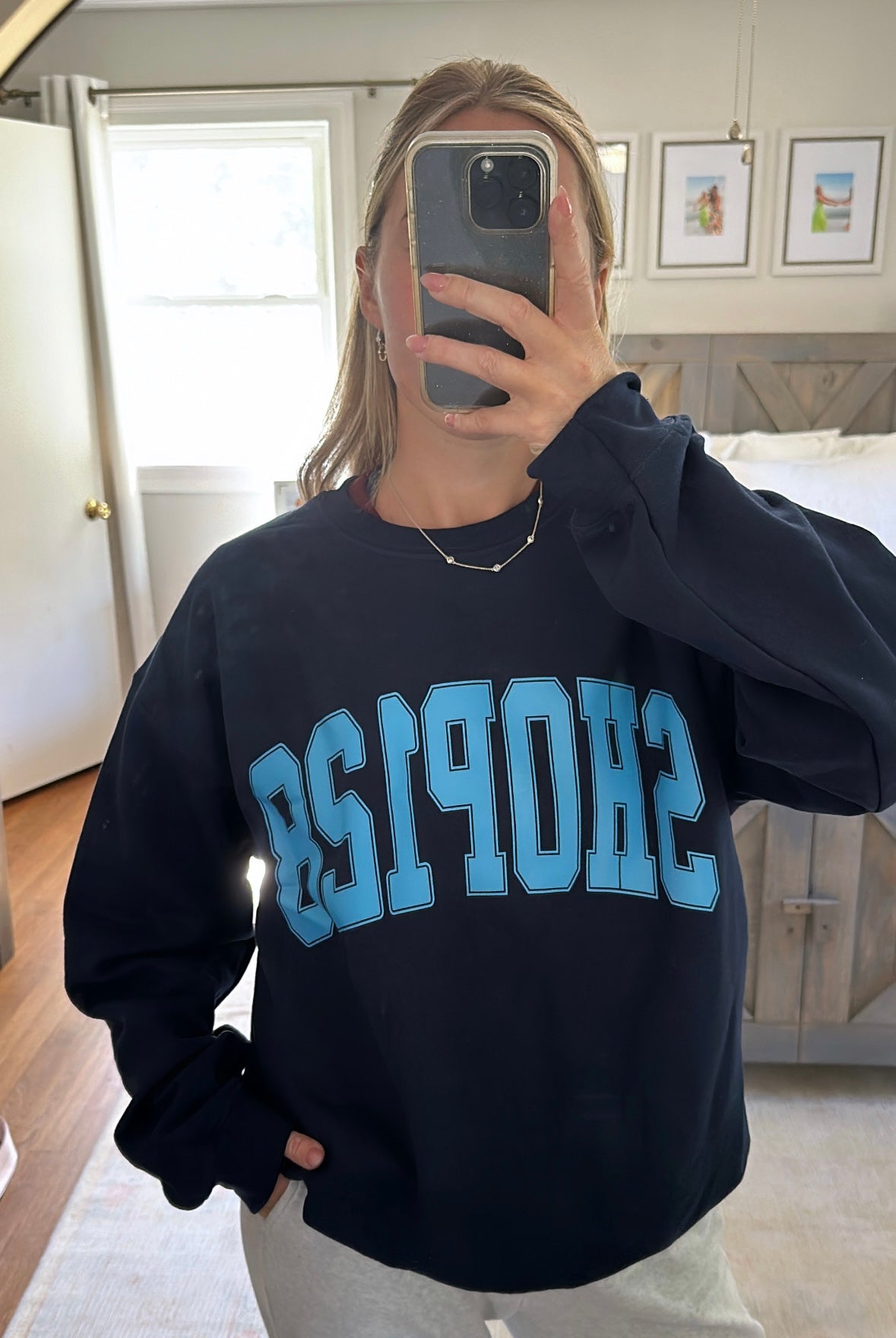 SHOP128 Custom Sweatshirt- Navy/Light Blue