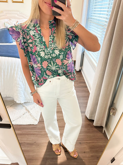 Quinn Green Floral Top