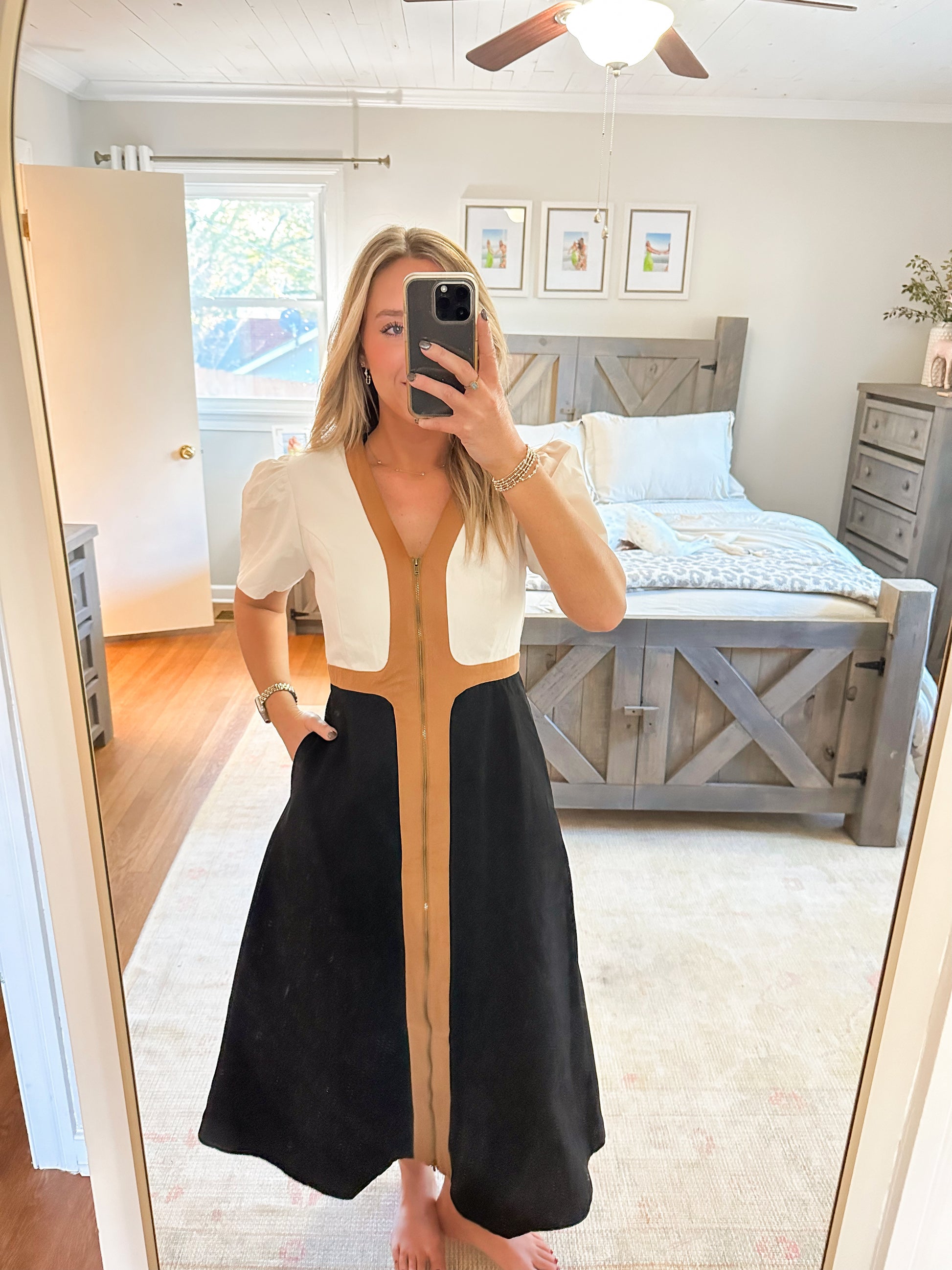 black and tan midi dress Black And Light Taupe Floral Lace Midi Dress